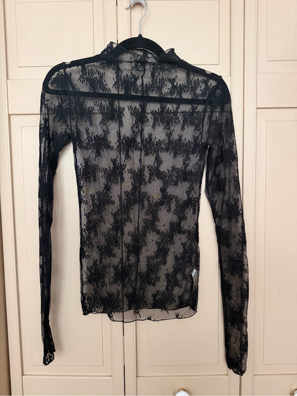 Free People Black Sheer Lace Long Sleeve Top